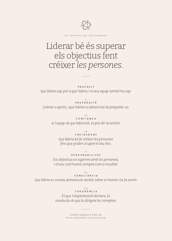 La làmina dels Principis del Bon Lideratge, emmarcada